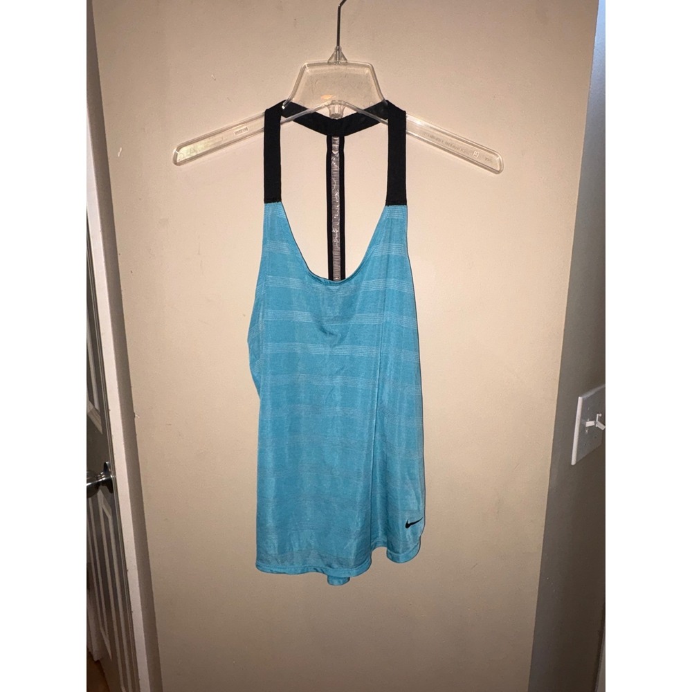 Nike Dri-FIT Women Blue Striped T-Back Racerback Loose Fit Training Tank Top M